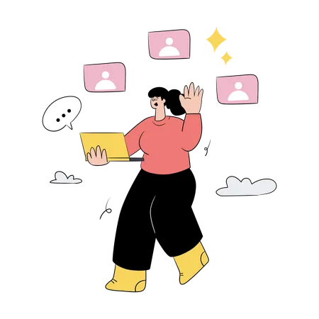 Femme assistant à un cours en ligne  Illustration