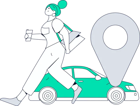 Une femme suit la localisation d'un taxi en ligne  Illustration