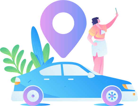 Femme traquant un taxi  Illustration