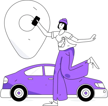 Femme traquant l'emplacement d'un taxi  Illustration