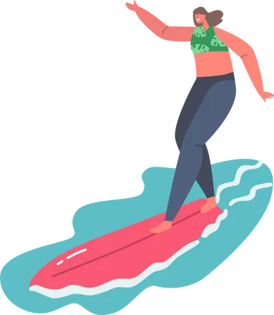 Femme surfant sur les vagues  Illustration