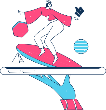 Femme surfant sur une plateforme de médias sociaux  Illustration