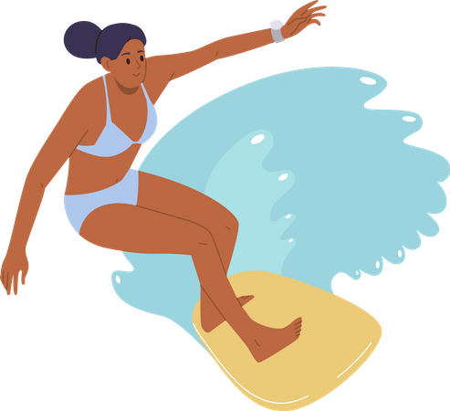 Femme surfeuse extrême planche rider  Illustration