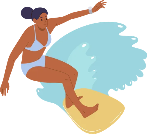 Femme surfeuse extrême planche rider  Illustration