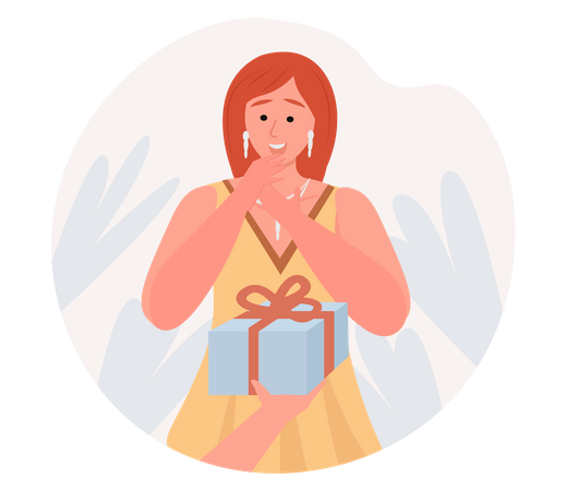 Femme surprise avec un cadeau  Illustration