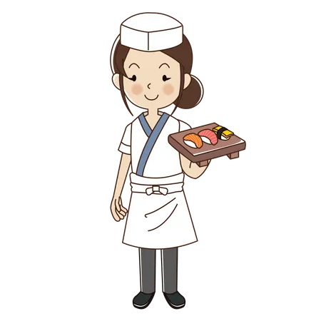 Femme chef sushi  Illustration