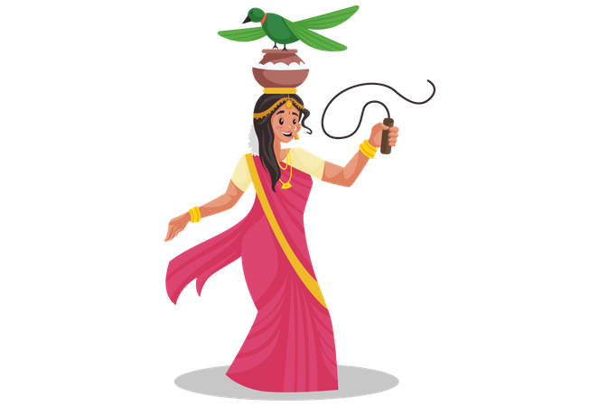 Femme tamoule faisant de la danse folklorique au festival Pongal  Illustration