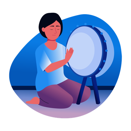Femme frappant un tambour  Illustration