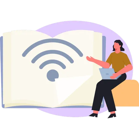 Femme téléchargeant un livre avec Internet  Illustration