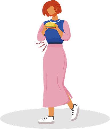 Femme tenant un hamburger  Illustration