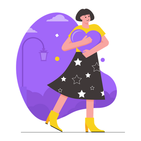 Femme tenant coeur  Illustration