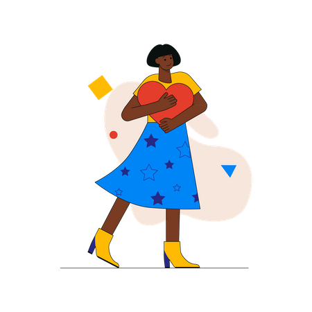 Femme tenant coeur  Illustration