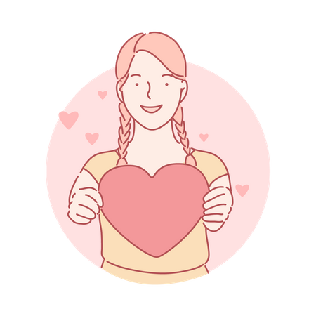 Femme tenant coeur  Illustration