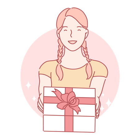 Femme tenant une boîte cadeau  Illustration