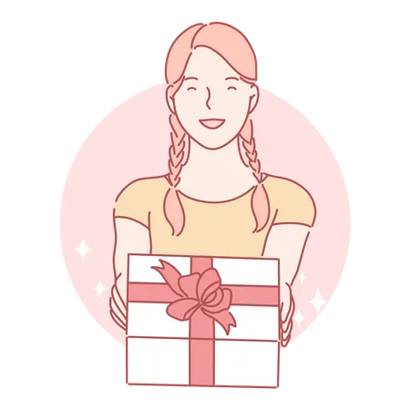 Femme tenant une boîte cadeau  Illustration