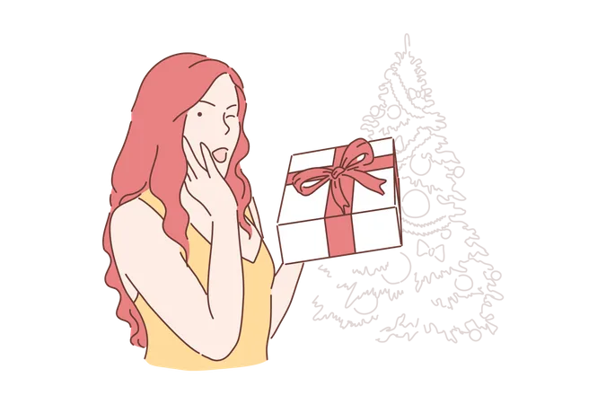 Femme tenant une boîte cadeau  Illustration