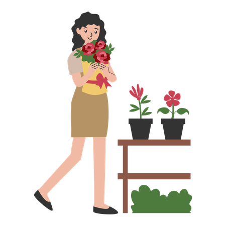 Femme tenant des fleurs  Illustration