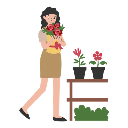 Femme tenant des fleurs  Illustration