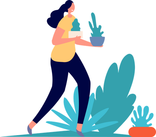 Femme tenant des plantes  Illustration