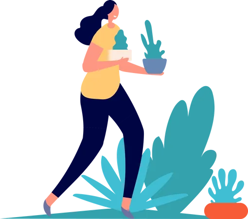 Femme tenant des plantes  Illustration