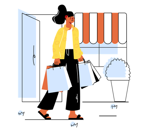 Femme tenant des sacs à provisions  Illustration