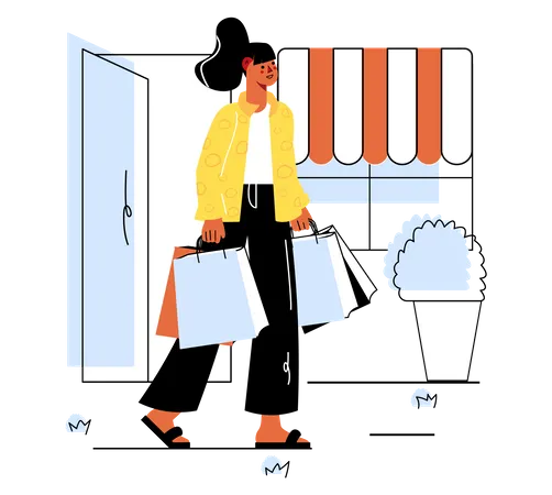 Femme tenant des sacs à provisions  Illustration