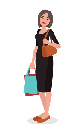 Femme tenant des sacs à provisions  Illustration