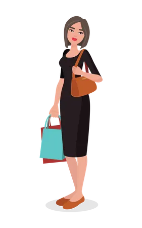 Femme tenant des sacs à provisions  Illustration