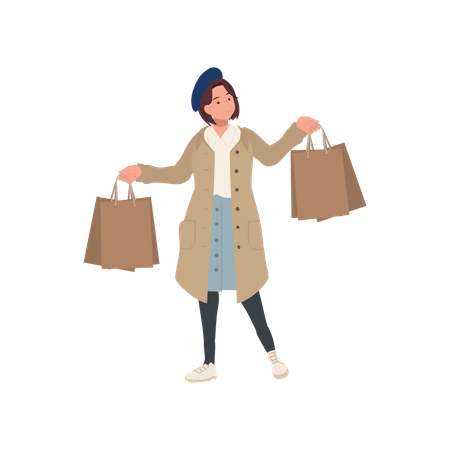 Femme tenant des sacs à provisions  Illustration