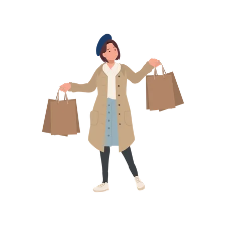 Femme tenant des sacs à provisions  Illustration