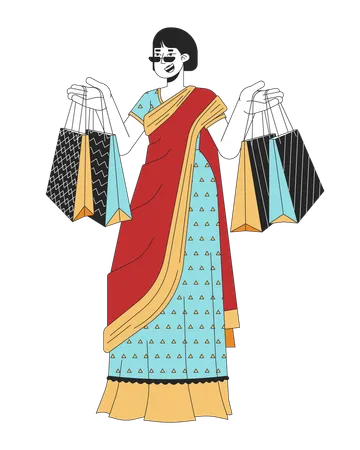 Femme tenant des sacs pour la célébration de Diwali  Illustration