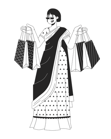 Femme tenant des sacs pour la célébration de Diwali  Illustration