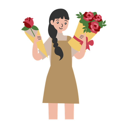 Femme tenant deux bouquet  Illustration