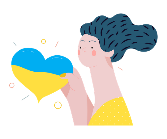 Femme tenant le coeur coloré du drapeau ukrainien  Illustration