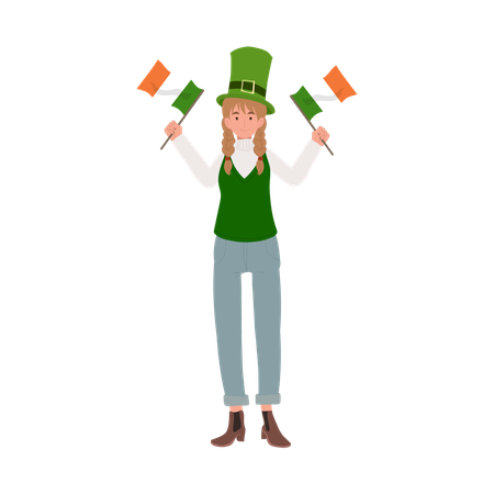 Femme tenant le drapeau irlandais  Illustration