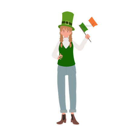 Femme tenant le drapeau irlandais  Illustration