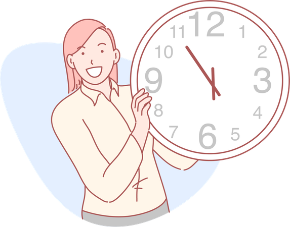 Femme tenant une horloge  Illustration