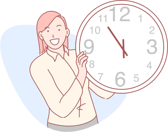 Femme tenant une horloge  Illustration