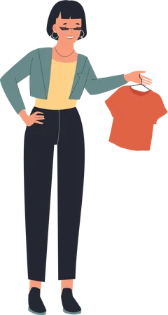Femme tenant un t-shirt  Illustration