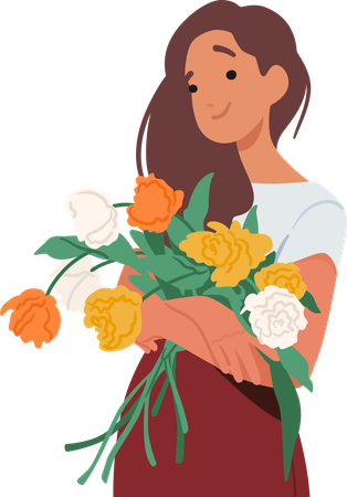 Femme tenant un bouquet d'orange  Illustration