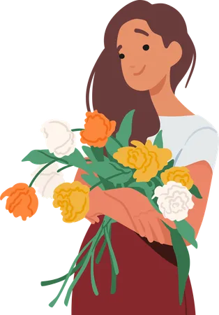 Femme tenant un bouquet d'orange  Illustration