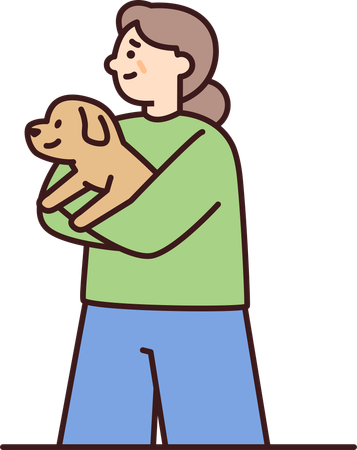 Femme tenant un chien  Illustration