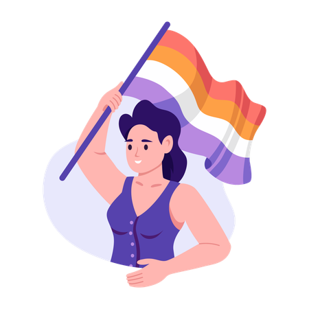 Femme tenant un drapeau de la fierté  Illustration