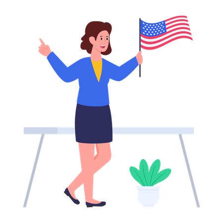 Femme tenant le drapeau des états-unis  Illustration