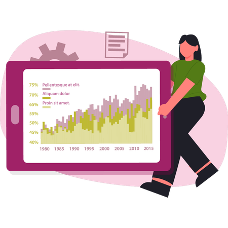 Femme tenant un graphique analytique  Illustration