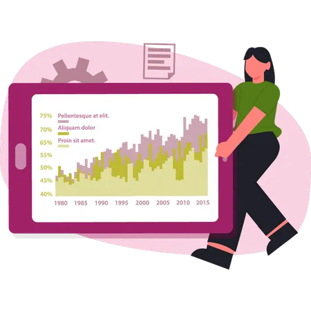 Femme tenant un graphique analytique  Illustration