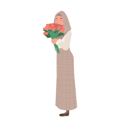 Femme tenant un beau bouquet de roses  Illustration