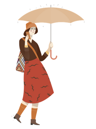 Femme tenant un parapluie  Illustration