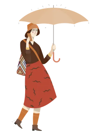 Femme tenant un parapluie  Illustration