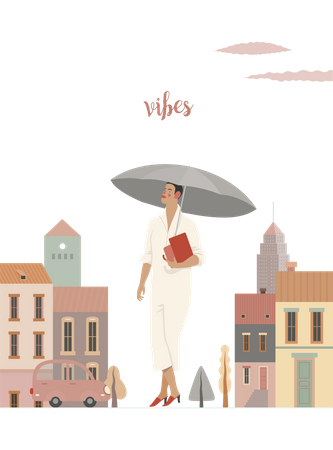 Femme tenant un parapluie  Illustration